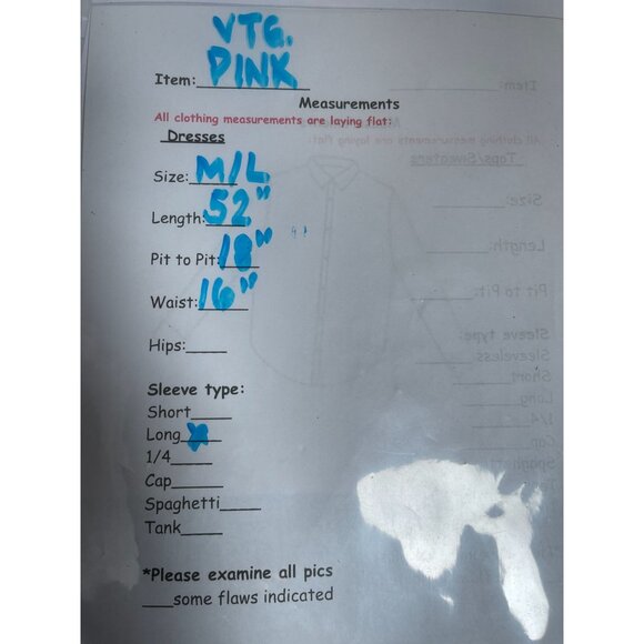 60s Vintage Pink Empire Line Midi  V-neck Pearl Appliqué Dress Sz M/L - Picture 7 of 7